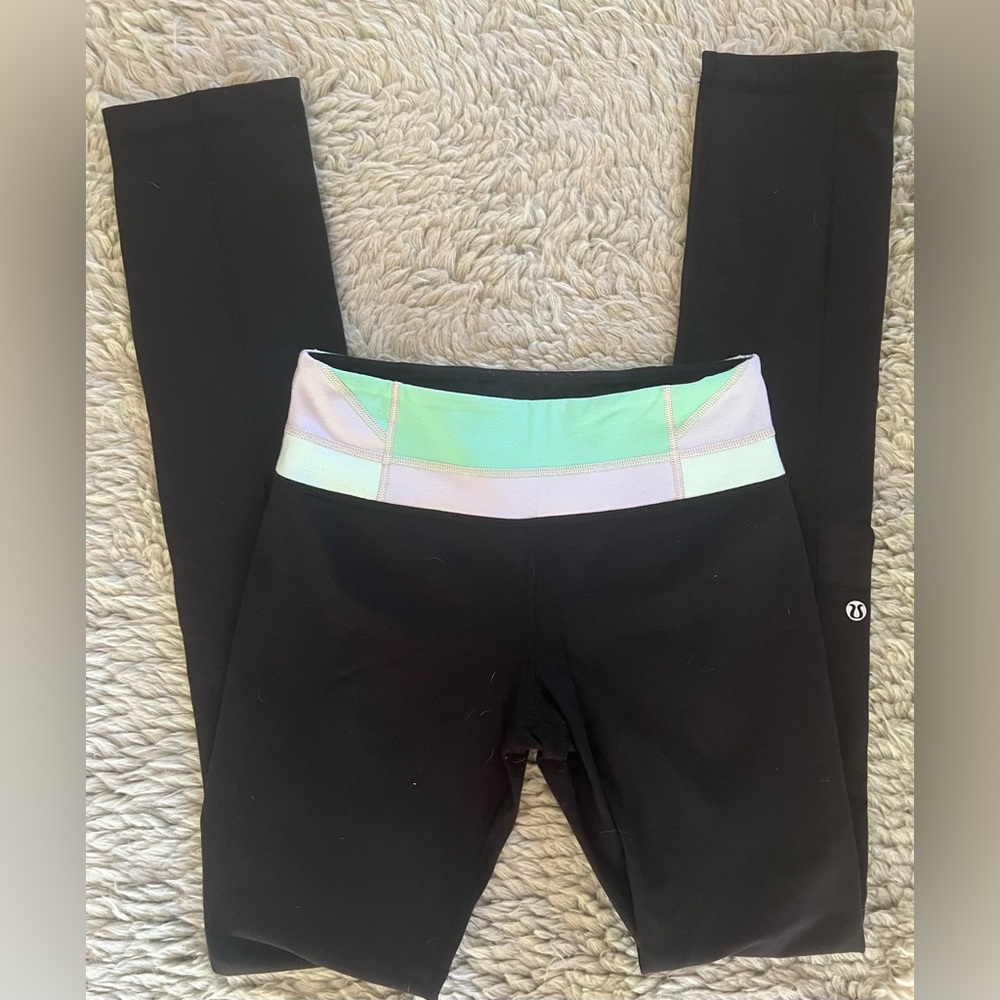 Lululemon Mid Rise Black Leggings Multicolor Band Size 4